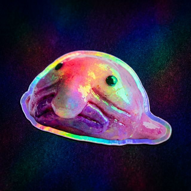 Holographic Blob Fish die-cut sticker