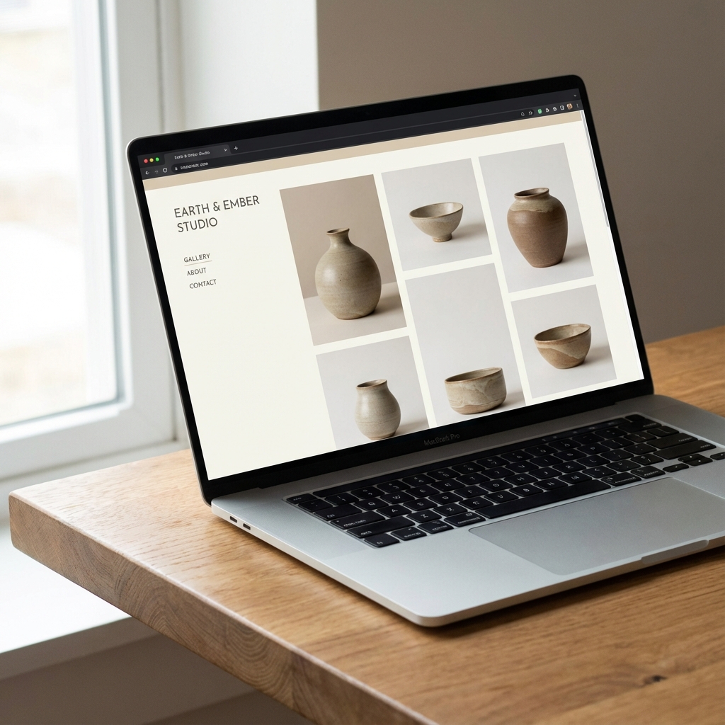 Handcrafted ceramic set on wooden table