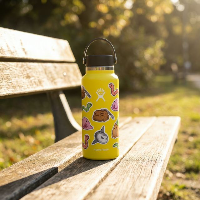 Spudge stickers on a hydroflask