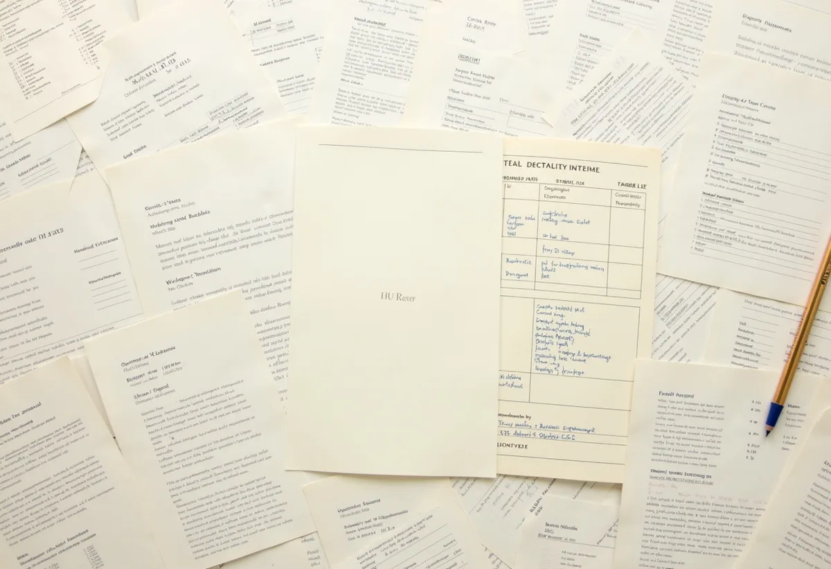 Operating assessment documents laid out on a desk
